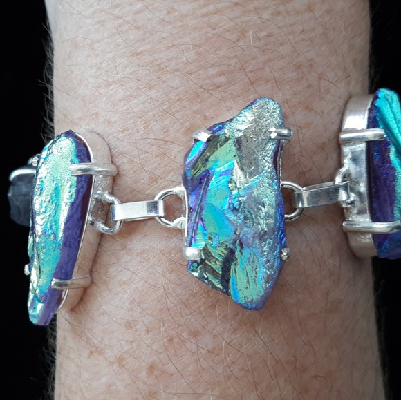New Rainbow Titanium Crystal Agate Silver Bracelet. - Picture 5 of 8